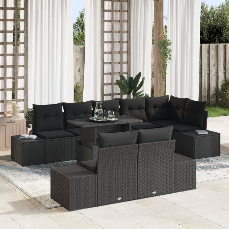 3349209 1 Set de canapele pentru grădină 9 pcs Negru 100 x 55 x 73 cm Set de canapele pentru grădină 9 pcs Negru 100 x 55 x 73 cm