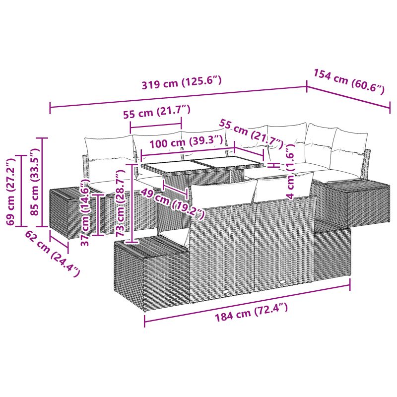 3349209 11 Set de canapele pentru grădină 9 pcs Negru 100 x 55 x 73 cm Set de canapele pentru grădină 9 pcs Negru 100 x 55 x 73 cm - imagine 11