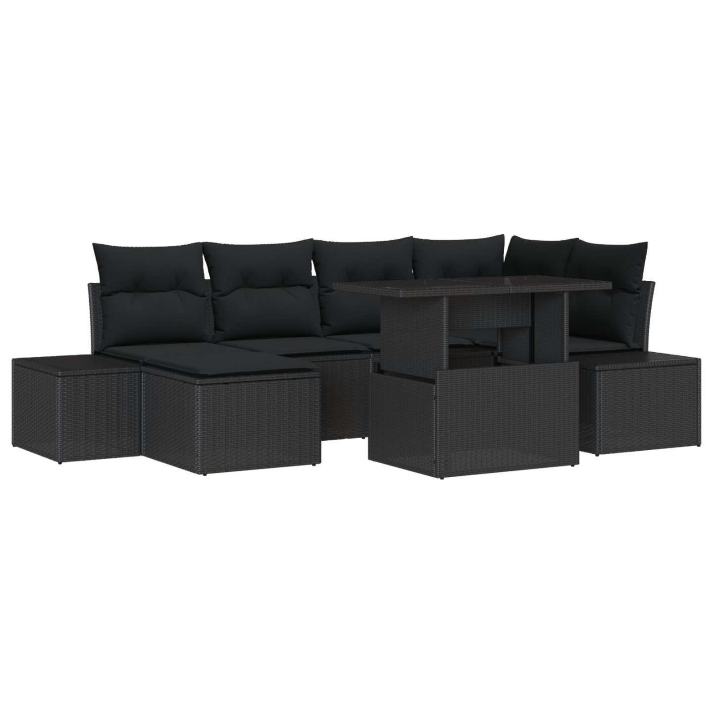 3349219 2 Set de canapele pentru grădină cu pernă 7 pcs Negru Set de canapele pentru grădină cu pernă 7 pcs Negru - imagine 2
