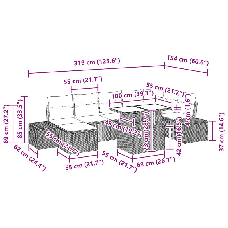 3349228 12 Set de canapele pentru grădină cu pernă 8 pcs Gri deschis Set de canapele pentru grădină cu pernă 8 pcs Gri deschis - imagine 12