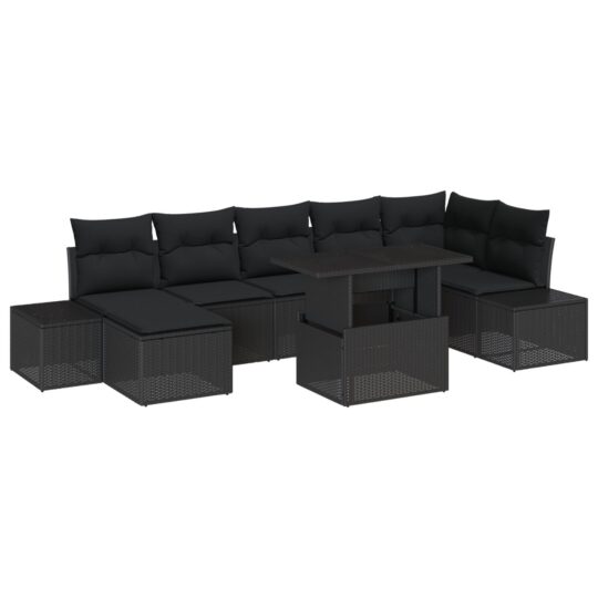 Alternative view of Set de canapele pentru grădină cu pernă 8 pcs Negru