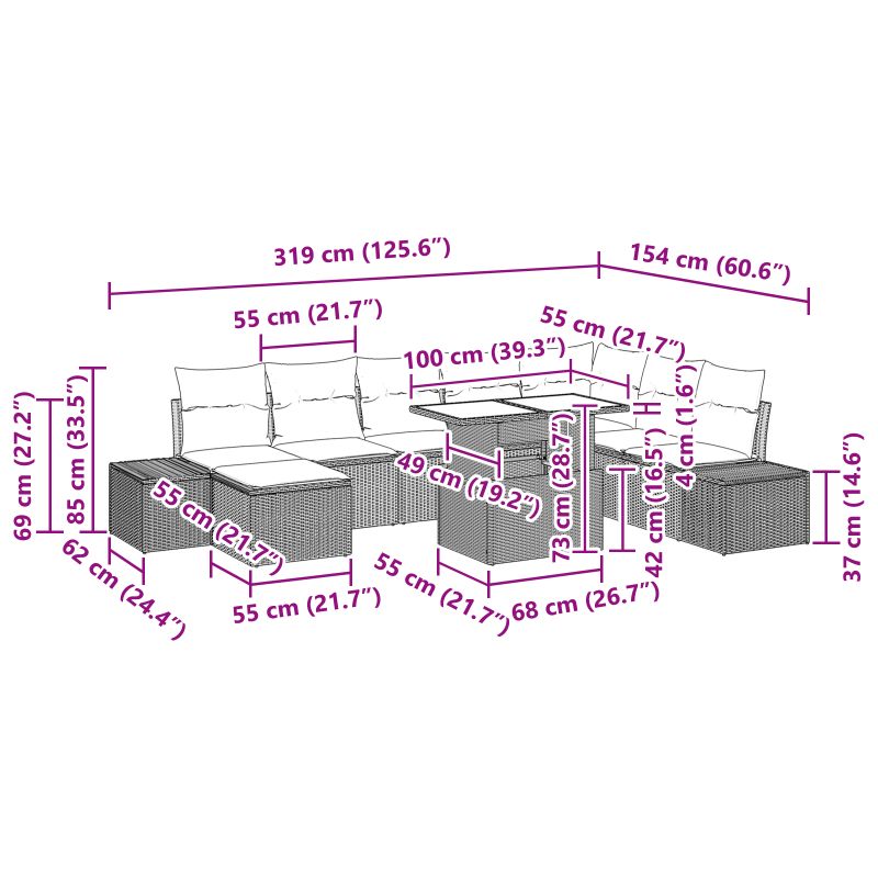 3349238 12 Set de canapele pentru grădină cu pernă 9 pcs Gri deschis Set de canapele pentru grădină cu pernă 9 pcs Gri deschis - imagine 12