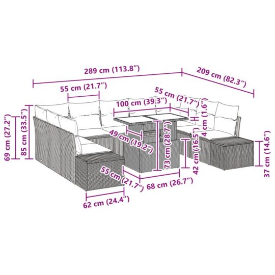 3349244 11 Set de canapele pentru grădină cu pernă 10 pcs maro și crem 3349244 11