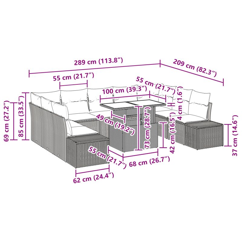 3349244 11 Set de canapele pentru grădină cu pernă 10 pcs maro și crem Set de canapele pentru grădină cu pernă 10 pcs maro și crem - imagine 11