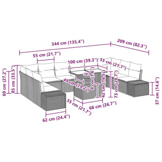 3349255 11 Set de canapele pentru grădină 11 pcs Gri 100 x 55 x 73 cm 3349255 11