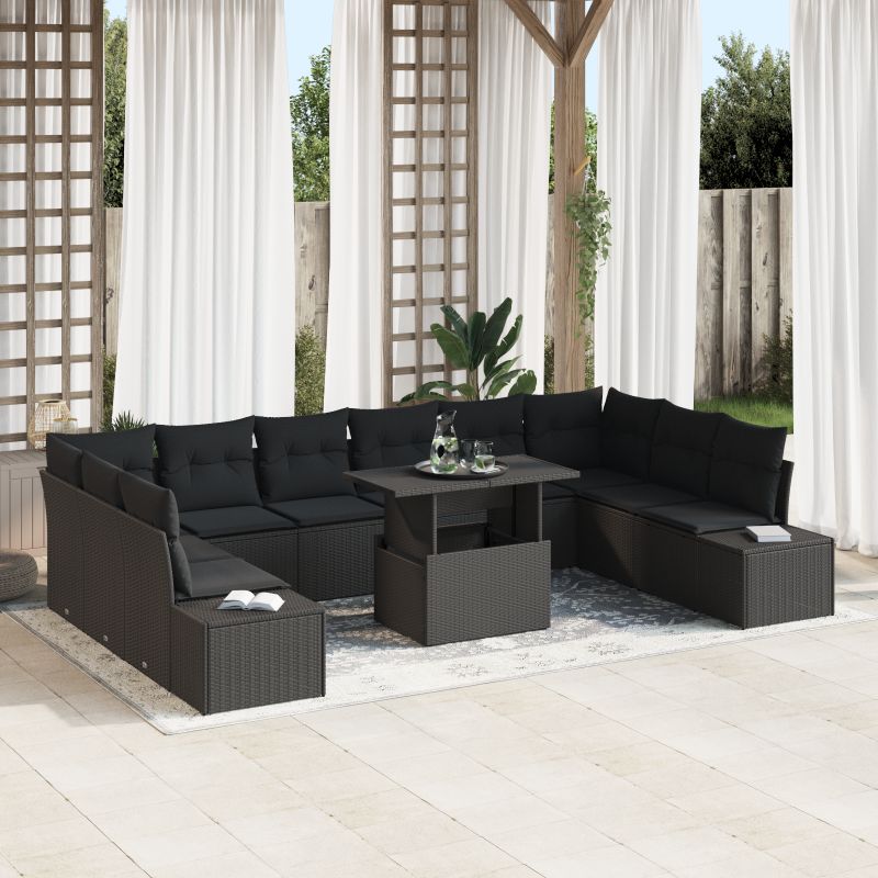 3349259 1 Set de canapele pentru grădină 11 pcs Negru 100 x 55 x 73 cm Set de canapele pentru grădină 11 pcs Negru 100 x 55 x 73 cm