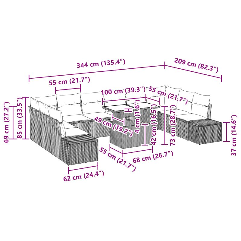3349259 11 Set de canapele pentru grădină 11 pcs Negru 100 x 55 x 73 cm Set de canapele pentru grădină 11 pcs Negru 100 x 55 x 73 cm - imagine 11