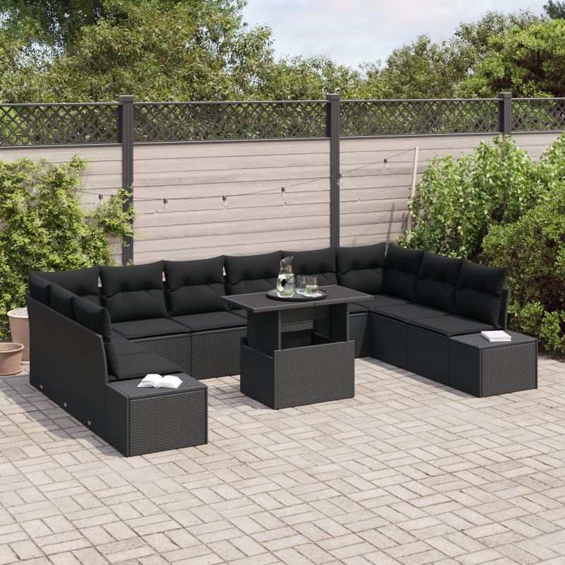 3349259 3 Set de canapele pentru grădină 11 pcs Negru 100 x 55 x 73 cm Set de canapele pentru grădină 11 pcs Negru 100 x 55 x 73 cm - imagine 3