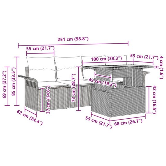 3349264 10 Set de canapele pentru grădină 5 pcs Gri 100 x 55 x 73 cm 3349264 10