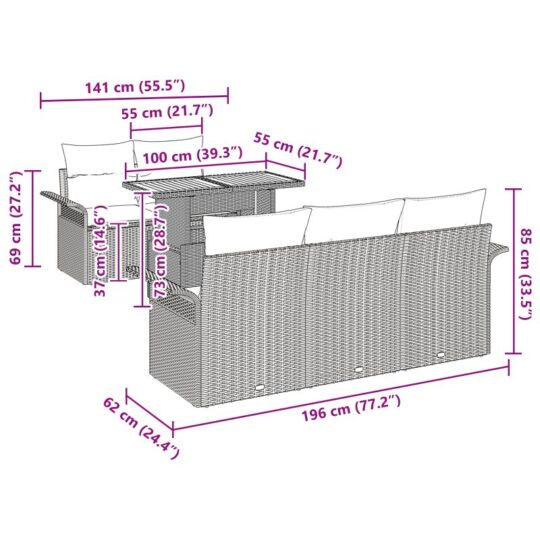3349271 10 Set de canapele pentru grădină 6 pcs Gri 100 x 55 x 73 cm 3349271 10