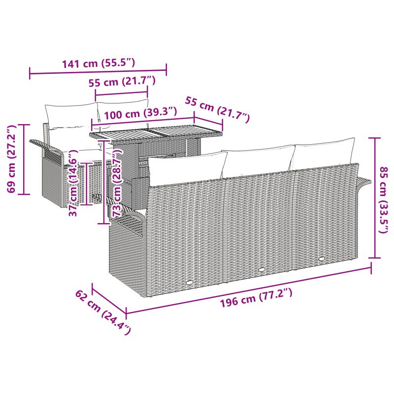 3349271 10 Set de canapele pentru grădină 6 pcs Gri 100 x 55 x 73 cm Set de canapele pentru grădină 6 pcs Gri 100 x 55 x 73 cm - imagine 10