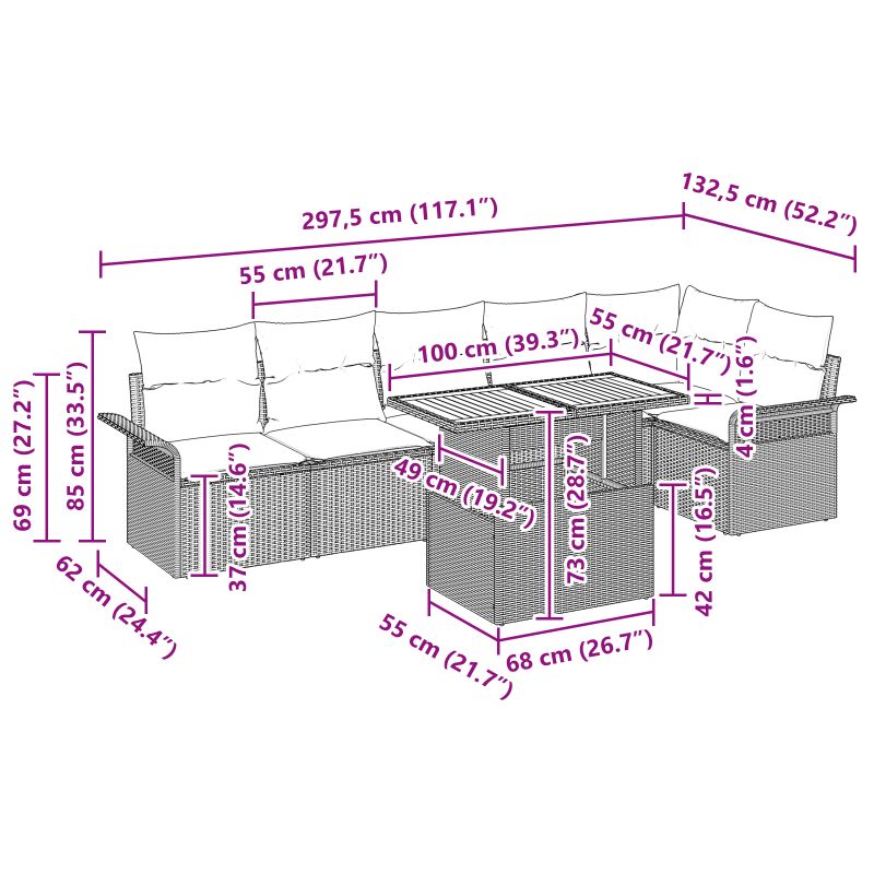 3349341 11 Set de canapele pentru grădină 7 pcs Gri 100 x 55 x 73 cm Set de canapele pentru grădină 7 pcs Gri 100 x 55 x 73 cm - imagine 11