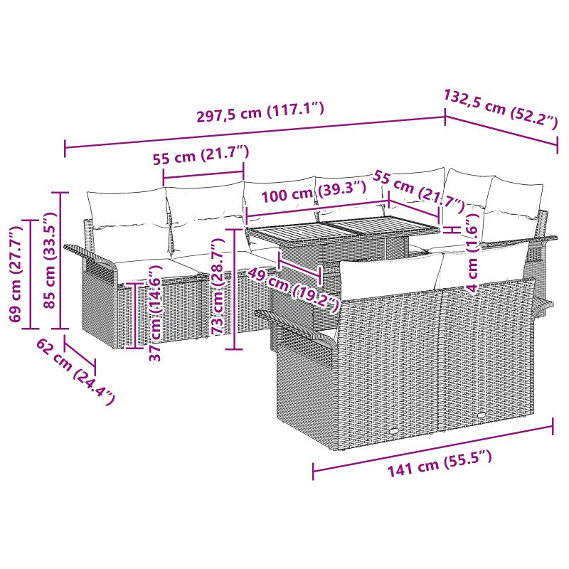 3349348 11 Set de canapele pentru grădină 9 pcs Gri 100 x 55 x 73 cm Set de canapele pentru grădină 9 pcs Gri 100 x 55 x 73 cm - imagine 11