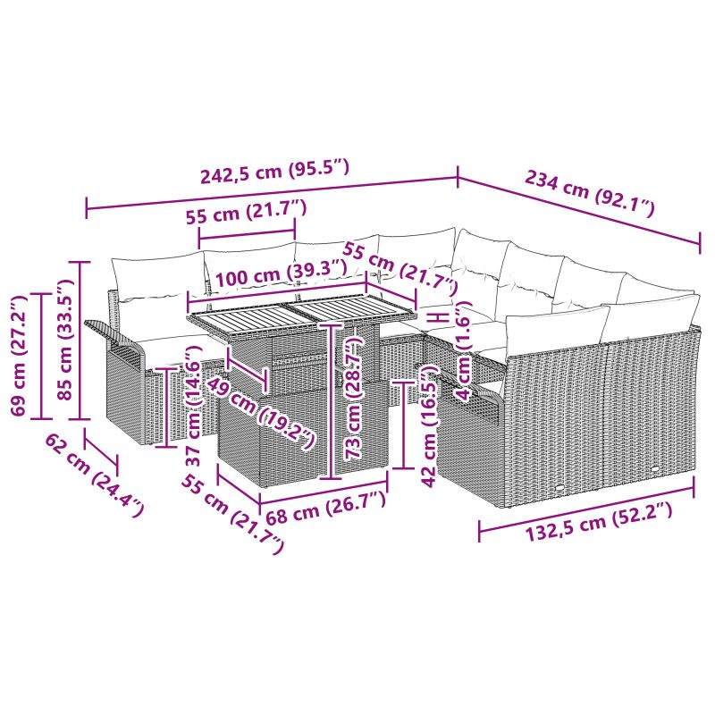 3349383 11 Set de canapele pentru grădină 11 pcs Gri 100 x 55 x 73 cm Set de canapele pentru grădină 11 pcs Gri 100 x 55 x 73 cm - imagine 11