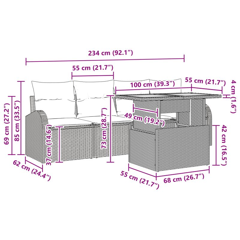 3349516 10 Set de canapele pentru grădină 5 pcs Gri 100 x 55 x 73 cm Set de canapele pentru grădină 5 pcs Gri 100 x 55 x 73 cm - imagine 10