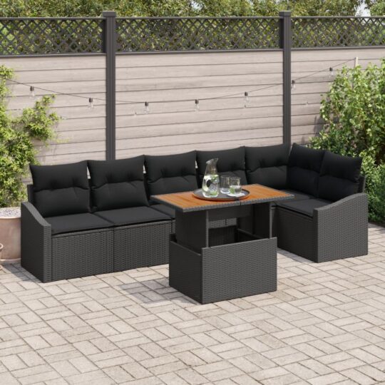 Set de masă pentru grădină 7 pcs Negru și Maro 100 x 55 x 73 cm