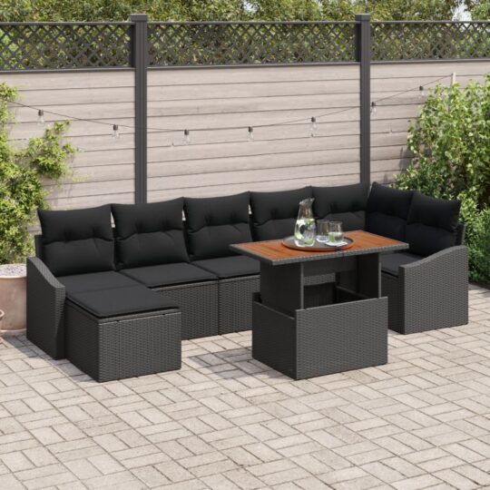 Set de masă pentru grădină cu pernă 8 pcs Negru și Maro