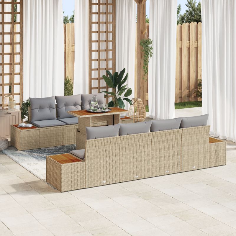 3350042 1 Set de canapele pentru grădină cu pernă 8 pcs Bej Rattan poli Set de canapele pentru grădină cu pernă 8 pcs Bej Rattan poli