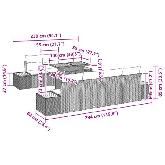 3350042 10 Set de canapele pentru grădină cu pernă 8 pcs Bej Rattan poli 3350042 10