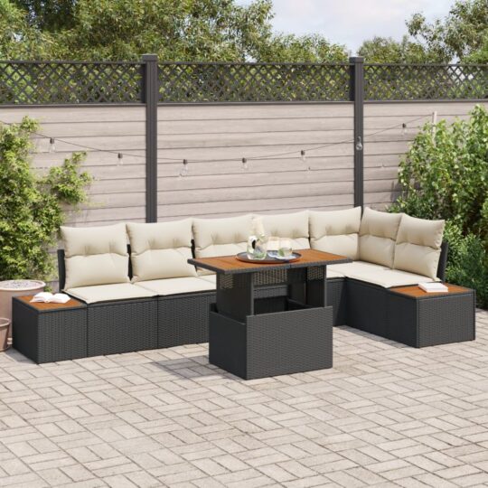 Set de masă pentru grădină 7 pcs Negru și Bej 100 x 55 x 73 cm