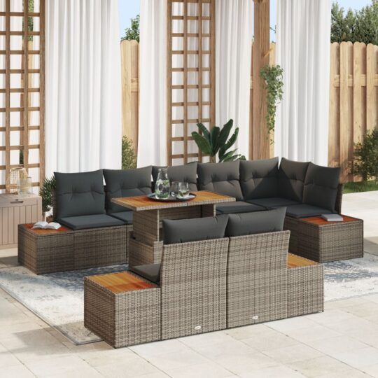 Set de masă pentru grădină 9 pcs Gri și Brown 100 x 55 x 73 cm