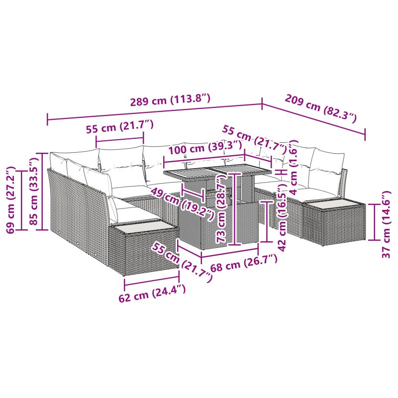 3350101 11 Set de masă pentru grădină 10 pcs Gri și Brown 100 x 55 x 73 cm Set de masă pentru grădină 10 pcs Gri și Brown 100 x 55 x 73 cm - imagine 11