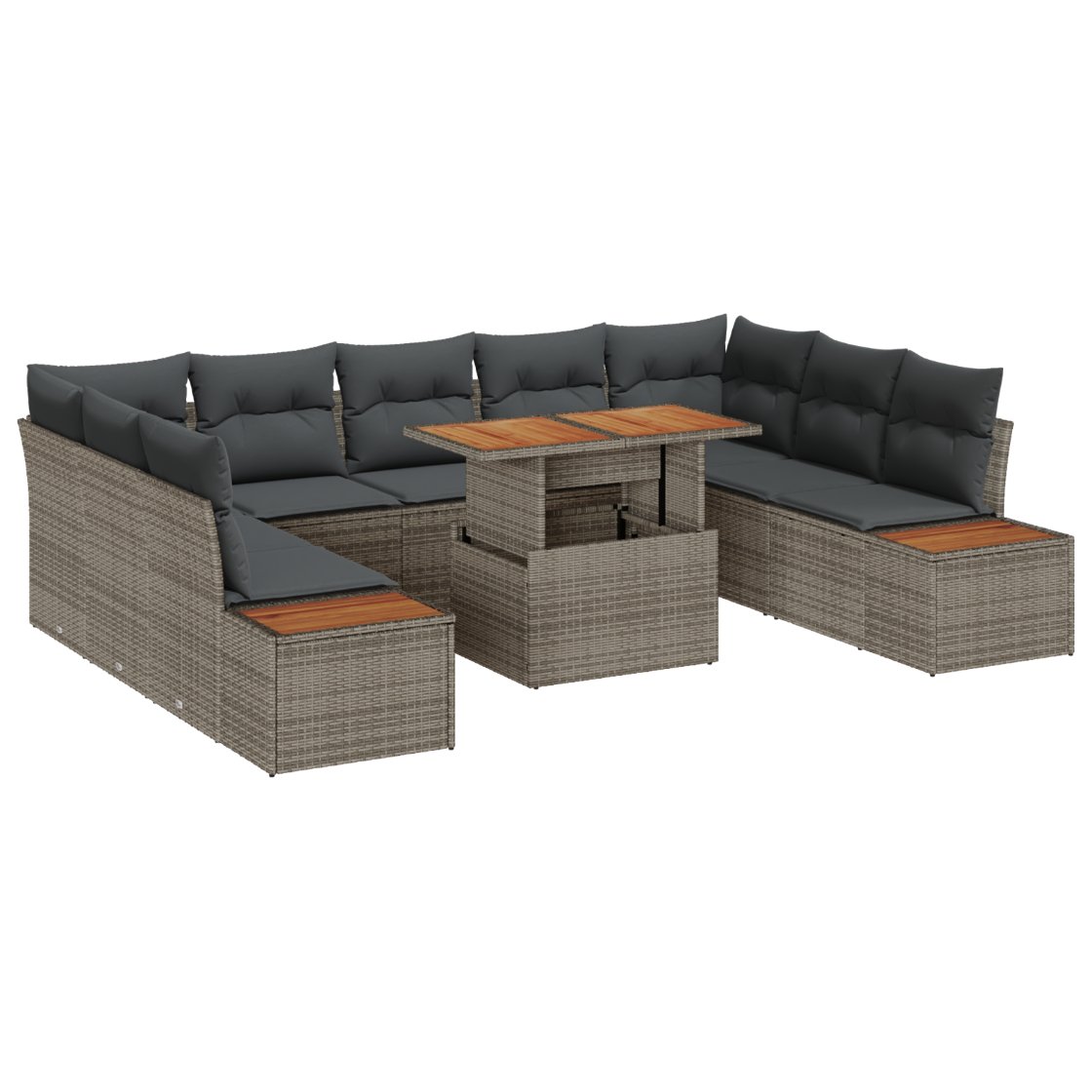 3350101 2 Set de masă pentru grădină 10 pcs Gri și Brown 100 x 55 x 73 cm Set de masă pentru grădină 10 pcs Gri și Brown 100 x 55 x 73 cm - imagine 2