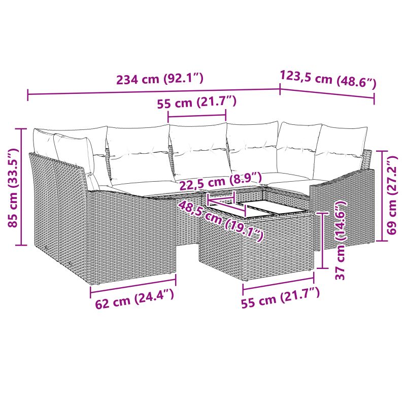 3355292 13 Set de canapele pentru grădină 7 pcs Negru 55 x 55 x 37 cm Set de canapele pentru grădină 7 pcs Negru 55 x 55 x 37 cm - imagine 13