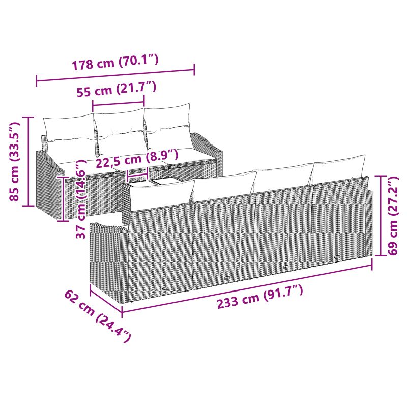 3355301 11 Set de canapele pentru grădină 8 pcs Gri deschis și gri închis Set de canapele pentru grădină 8 pcs Gri deschis și gri închis - imagine 11