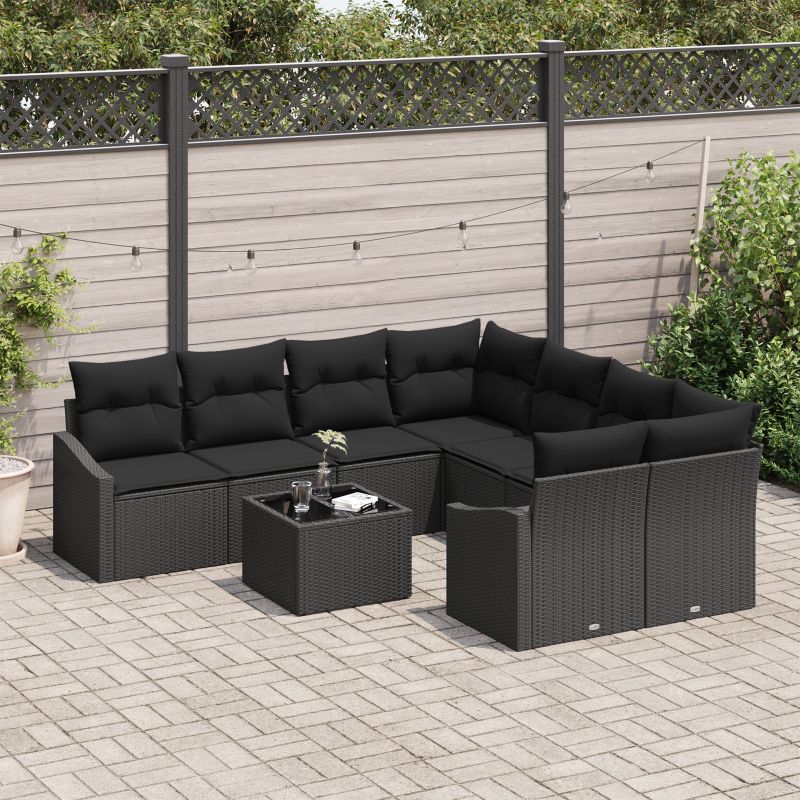 3355332 3 Set de canapele pentru grădină 9 pcs Negru 55 x 55 x 37 cm Set de canapele pentru grădină 9 pcs Negru 55 x 55 x 37 cm - imagine 3