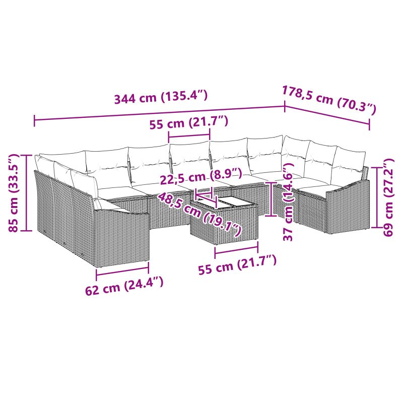 3355580 13 Set de masă pentru grădină cu pernă 11 pcs Bej și crem Set de masă pentru grădină cu pernă 11 pcs Bej și crem - imagine 13