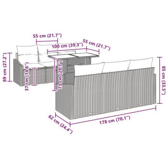 3357661 13 Set de canapele pentru grădină 7 pcs Maro Rattan poli 3357661 13