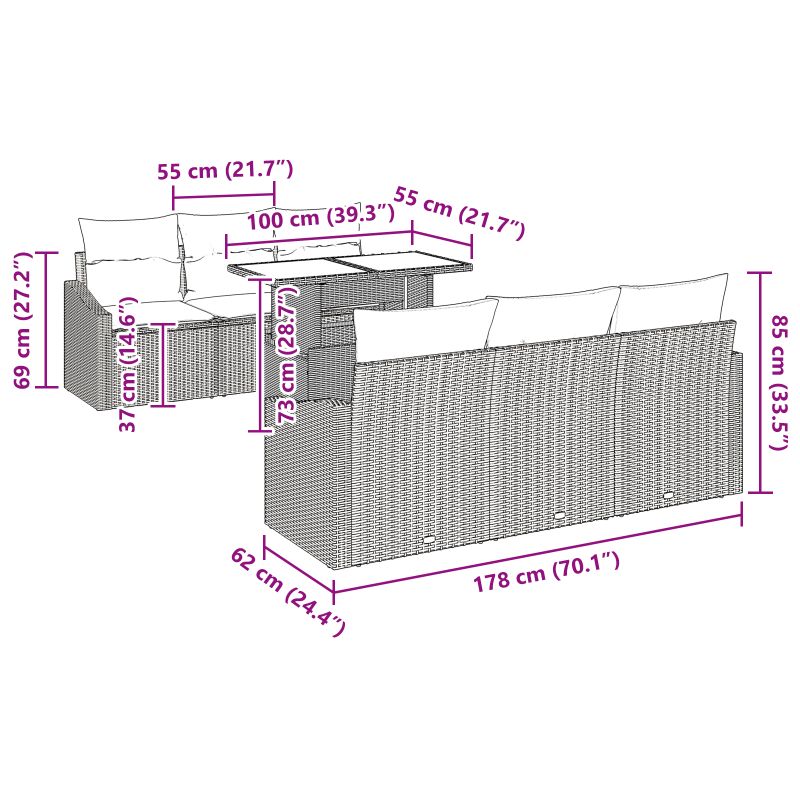 3357661 13 Set de canapele pentru grădină 7 pcs Maro Rattan poli Set de canapele pentru grădină 7 pcs Maro Rattan poli - imagine 13