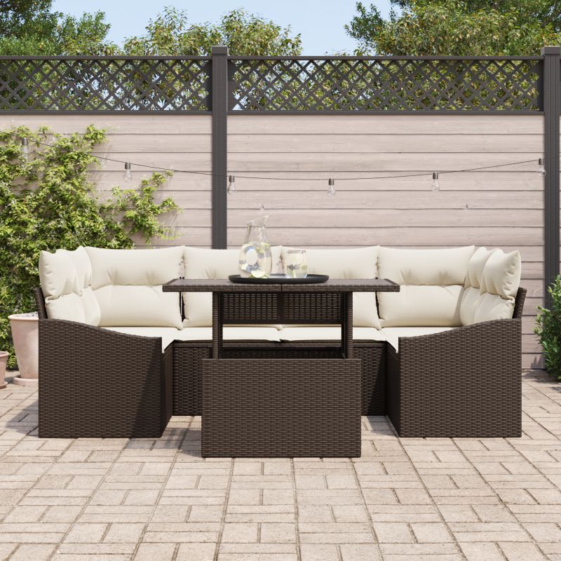 3357671 3 Set de canapele pentru grădină 7 pcs Maro Rattan poli Set de canapele pentru grădină 7 pcs Maro Rattan poli - imagine 3