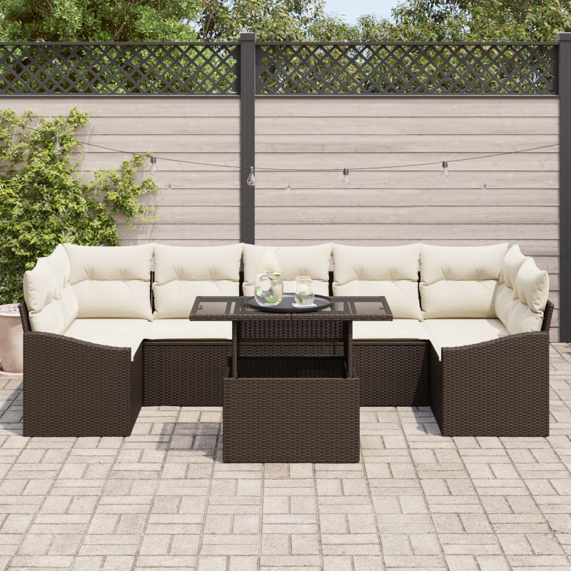 3357691 3 Set de canapele pentru grădină 8 pcs Maro Rattan poli Set de canapele pentru grădină 8 pcs Maro Rattan poli - imagine 3