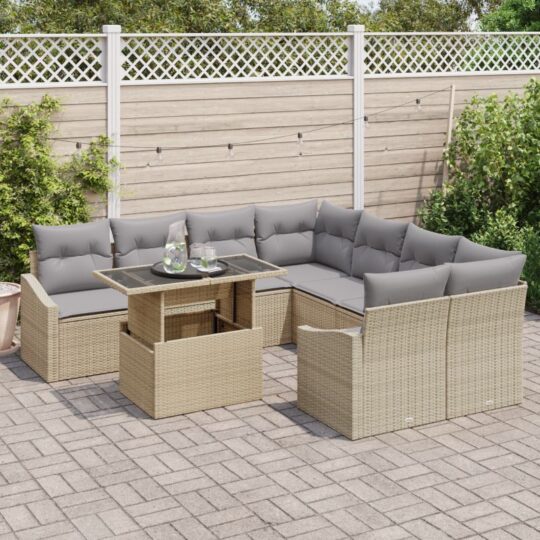 3357713 3 Set de canapele pentru grădină 9 pcs Bej Rattan poli 3357713 3