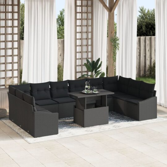 Set de canapele pentru grădină 11 pcs Negru 100 x 55 x 73 cm