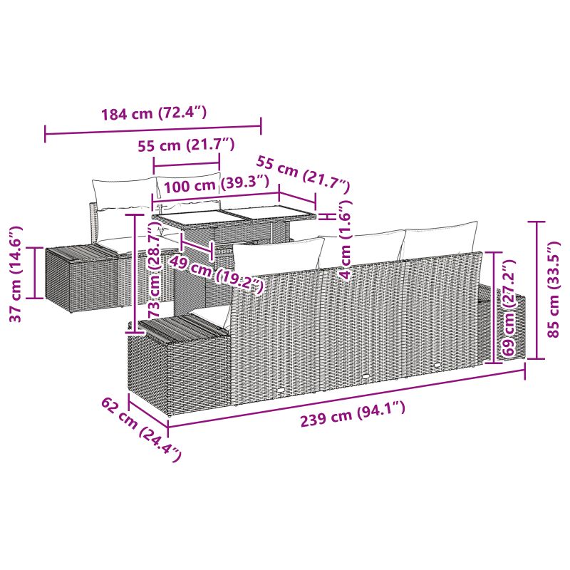 3357836 13 Set de canapele pentru grădină 6 pcs Negru 100 x 55 x 73 cm Set de canapele pentru grădină 6 pcs Negru 100 x 55 x 73 cm - imagine 13