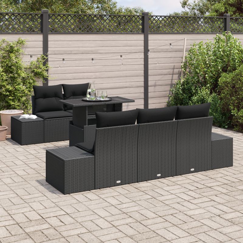 3357836 3 Set de canapele pentru grădină 6 pcs Negru 100 x 55 x 73 cm Set de canapele pentru grădină 6 pcs Negru 100 x 55 x 73 cm - imagine 3