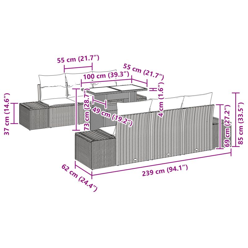 3357845 13 Set de canapele pentru grădină 7 pcs Gri deschis și gri închis Set de canapele pentru grădină 7 pcs Gri deschis și gri închis - imagine 13