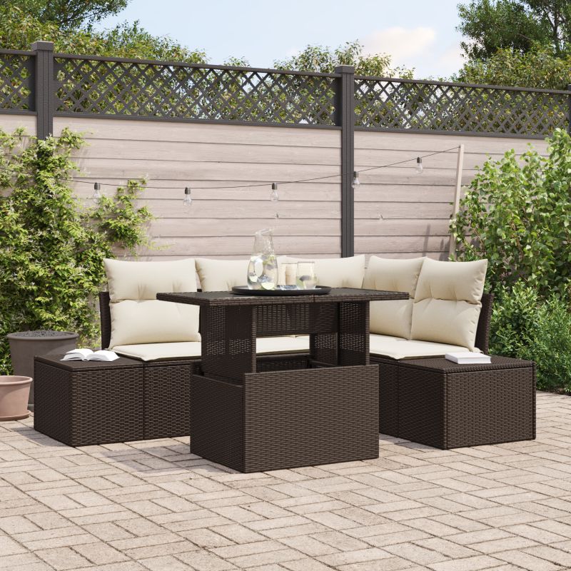 3357911 1 Set de canapele pentru grădină 5 pcs Maro Rattan poli Set de canapele pentru grădină 5 pcs Maro Rattan poli