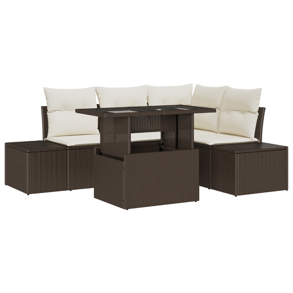 3357911 2 Set de canapele pentru grădină 5 pcs Maro Rattan poli Set de canapele pentru grădină 5 pcs Maro Rattan poli - imagine 2
