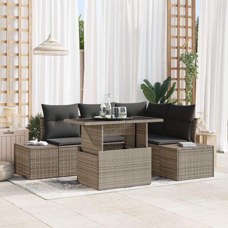 3357912 1 Set de canapele pentru grădină 5 pcs Gri Rattan poli Set de canapele pentru grădină 5 pcs Gri Rattan poli