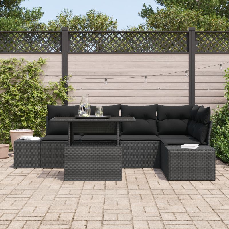3357926 3 Set de canapele pentru grădină 6 pcs Negru Rattan poli Set de canapele pentru grădină 6 pcs Negru Rattan poli - imagine 3