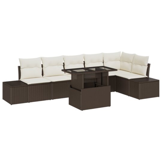 Alternative view of Set de canapele pentru grădină 7 pcs Maro Rattan poli