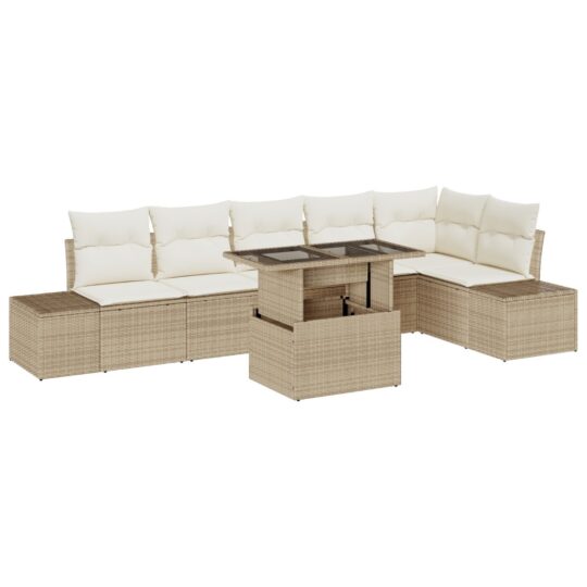 Alternative view of Set de canapele pentru grădină 7 pcs Bej Rattan poli