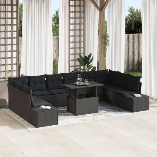 Set de canapele pentru grădină 11 pcs Negru Rattan poli