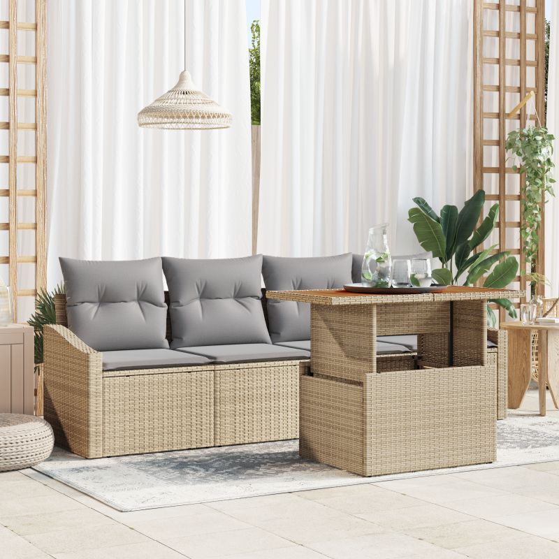 3358506 1 Set de canapele pentru grădină 5 pcs Bej Rattan poli Set de canapele pentru grădină 5 pcs Bej Rattan poli