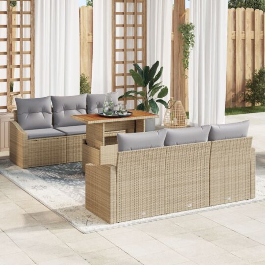 Set de canapele pentru grădină 7 pcs Bej Rattan poli