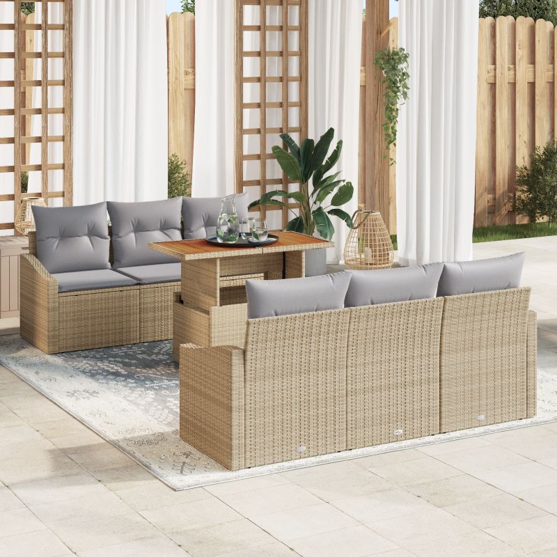 3358520 1 Set de canapele pentru grădină 7 pcs Bej Rattan poli Set de canapele pentru grădină 7 pcs Bej Rattan poli